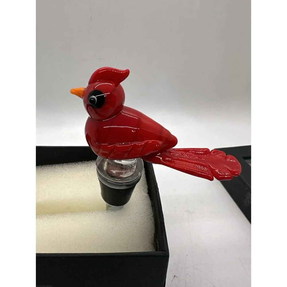 Cardinal Bird Wine Bottle Stopper Glass Red Bird Bar Gift New